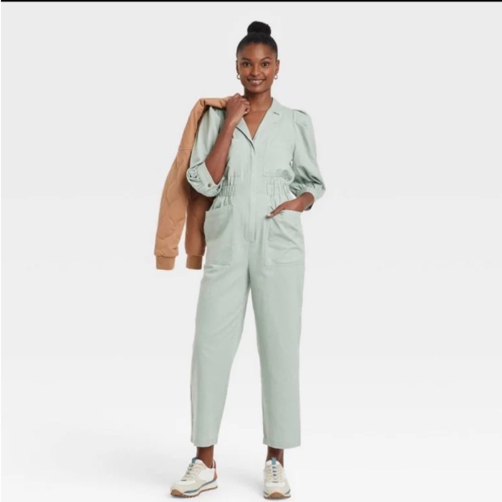 Universal Thread Women's Puff 3/4 Sleeve Boilersuit Green Jumpsuit